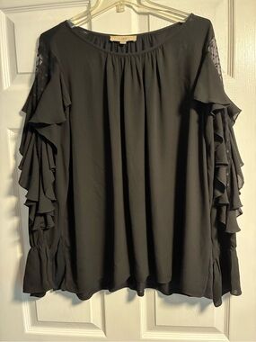 LOFT Black Ruffle Sleeve Blouse